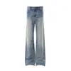 Calça Jeans Flare Vintage Lavada Degradê para Homens, Estilo Tendência Hippie, Calça Casual Vintage de Perna Larga Amassada