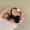 Apenas bonito ~ elástico de cabelo feminino com laço retrô conjunto de couro 2024 novo cordão de cabeça de pérola elástico simples