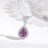 Collar con Colgante de Plata de Ley S925 Amatista Natural Forma de Gota para Mujer Moda Estilo Lujo Ligero Cadena para Clavícula Joyería Accesorios de Plata