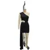 Nuevo y único vestido de moda para mujer estilo europeo y americano con tirantes de corbata, escote asimétrico, color liso, ceñido a la cintura, ajustado corto