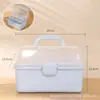 Caixa de armazenamento dobrável de três camadas de tamanho pequeno, espessa, doméstica, portátil, caixa de remédios, material de escritório para estudantes, artigos diversos, caixa de armazenamento com adesivo para mesa