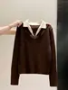 Suéter de punto de manga larga para mujer, dos tonos, cuello polo, aspecto de dos piezas, nuevo tejido trenzado base otoño/invierno 2022, top 14107