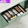 Cesta de Cocina Nano Negra Herramienta Bombeo Aleación de Aluminio Tipo Cajón Cesta de Condimentos Almacenamiento de Gabinete Cesta para Cuchillos y Tenedores Estante de Almacenamiento