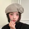 Sombrero Bombín de Ala Ancha con Hebilla Metálica Dulce Japonés para Mujer Otoño Invierno Moda Retro Versátil Boina Sombrero Octagonal