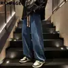 Jeans Masculino Vintage de Cor Sólida para Primavera e Verão, Reto Solto de Perna Larga Americano High-Street Versátil Casual Calça Longa
