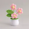 Vaso de planta de tricô feito à mão com ponto puff decoração de mesa de escritório Dia dos Professores flor artificial de tricô pequeno presente atacado