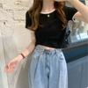 Ombliguera 2022 Verano Nuevo Color Contraste Ajustado Adelgazante Diseño Corto Sentido Cuidado Camiseta Manga Corta para Mujer Trendy