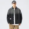 Camisa de mezclilla lavada con degradado para hombre, top suelto de bolsillo estilo americano para otoño, chaqueta de camisa de manga larga vintage para hombre, a la moda