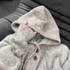 Casaco cardigan com capuz cinza feminino 2024 outono e inverno estilo coreano estilo preguiçoso malhas top