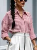 Sitio web independiente Ropa de mujer europea y americana transfronteriza de Amazon, tops, camisas casuales para el trabajo, cárdigan de punto con cuello vuelto a rayas de manga larga 5022