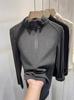 2024 otoño nuevo lijado de doble cara terciopelo suave ceroso cuello alto manga larga camiseta para mujer cremallera interior camisa base top