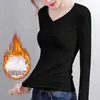 Camiseta Base Sin Costuras para Mujer Otoño e Invierno Nueva Terciopelo Temperatura Constante Forrada Terciopelo Camiseta de Manga Larga Fina de Terciopelo Fibra Calefactora Top Cálido