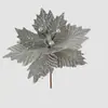 Buquê de Flores Artificiais de 23cm, Flores de Natal, Camada Dupla, Flores Artificiais de Tecido com Pó Dourado Bicolor, Acessórios para Árvore de Natal, Decorações de Natal