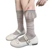 Calcetines blancos finos huecos hasta la mitad de la pantorrilla, calcetines largos de malla transpirable para ballet apilables, calcetines hasta la mitad de la pantorrilla con un aire juvenil