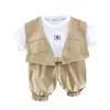 Traje Falso de Tres Piezas para Niños Verano Nuevo de Moda Fresco Ropa Infantil Verano Ropa de Trabajo Manga Corta Niño Verano Bebé Ropa de Verano