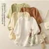 Camiseta de Verano Nueva de Algodón y Lino Estampada Cuello Redondo para Mujer Delgada Talla Grande Holgada Versátil Pulóver Casual Top que Reduce la Edad