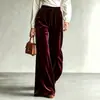 2026 novas calças casuais femininas de outono/inverno, estilo europeu e americano, de cor sólida, perna larga, com cordão, bolsos duplos e cintura alta