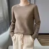 Suéter gola redonda simples cor sólida ponto osmanthus feminino outono e inverno novo solto casual para o trabalho malha totalmente em lã manga longa