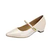 Sapatos Femininos Mary Janes com Fivela Estilo Francês Levemente Maturado 2026 Novo Estilo Suave Bico Fino Decote Baixo Salto Bloco Salto Baixo Sapatos Únicos