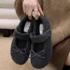 Zapatos peludos para mujer para otoño e invierno 2026 modelo nuevo, zapatos slip-on de punta redonda estilo hada con lazo, versátiles, forrados de felpa, mocasines cálidos de algodón
