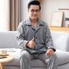 Pijama masculino de meia-idade, forro de lã coral grosso, flanela, roupa para casa, para meia-idade e idosos, tamanho grande, outono e inverno