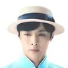 Sombrero de Sol de Verano Estilo Coreano para Madre e Hija con Lazo Ala Plana Protección Solar Sombrero de Paja Exterior Plano Plegable Sombrero de Sol