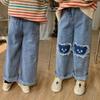 Calça Jeans Infantil Gato Desenho Animado Calça Comprida 26 Primavera e Outono Novo Estilo Comércio Exterior Roupas Infantis Atacado 3-8 Anos
