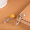 Pendientes de Plata de Ley S925 con Ámbar Estilo Artístico Retro Nuevo Estilo Chino Huecos Vintage Largos para Mujer