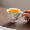 Taza de té de cerámica morada con flor de glicinia pintada a mano bajo vidriado, juego de té Kung Fu, taza individual, exquisita taza de té para el hogar