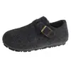 Zapatos Birkenstock de lana gris de alta calidad para mujer, nuevo estilo 2026, versátiles para invierno, zapatos de algodón afelpado para mujer, Birkenstock con zapatos de terciopelo de una sola capa