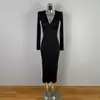 Vestido Coreano Dongdaemun Novo Estilo Slim-Fit Sexy Hot Girl Puro Desejo Transfronteiriço Que Mostra a Silhueta e Realça a Feminilidade com Fenda e Mangas Longas Bodycon