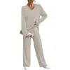 Moda Outono 2025 Conjunto Versátil Transfronteiriço Nova Moda para Casa Casual Reto Solto V Conjunto de Duas Peças