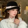 Sombrero de Lana Redondo con Lazo Estilo Hepburn Retro Francés para Mujer, Sombrero Tipo Cubo Elegante de Temperamento para Otoño e Invierno