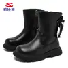 Botas de Invierno para Niña Habib Bear con Forro Polar, Botas de Piel con Cremallera de Dos Algodones, Botines Versátiles, Zapatos Cálidos de Algodón, Venta Directa de Fábrica