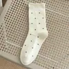 Calcetines de Lunares para Mujer, Calcetines Finos de Verano hasta la Mitad de la Pantorrilla, Zapatos Birkenstock, Calcetines Largos Holgados de Estilo Japonés con Borde Enrollado, Versátiles y Modernos, Algodón