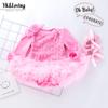 Estilo Primavera Traje de Niña Alta Calidad Ropa de Escalada Algodón Manga Larga Color Sólido Compuesto Vestido Rosa Medias Ropa para la Cabeza
