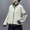 Jaqueta cardigan de fleece grossa dupla face com forro de fleece estilo coreano para mulheres, solta e quente, com gola alta e design color-blocking