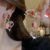 Pendientes Vintage de Plata con Forma de Corazón Incrustados de Diamantes Estilo de la Corte Europea y Americana Pendientes de Botón Exagerados con un Diseño Único y Personalidad de Nicho