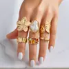 Anillo Set Exagerado Imitación Perla Barroca Transfronterizo Europeo y Americano para Mujer Nicho Gama Alta Flor Boca Viva Joyería de Mano Retro