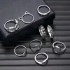 Conjunto de Anillos de Piedra Lunar de Diseño Minimalista Más Vendido Transfronterizo, Anillo Cuadrado de Diamante Negro, Joyería de Turquesa Apilable Estilo Europeo y Americano