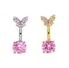 Anel de umbigo em formato de borboleta com zircônia colorida transfronteiriço, piercing de umbigo, joia para perfuração corporal, fábrica de origem, atacado online
