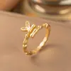 Anillo Abierto Lindo Estilo Coreano con Orejas de Conejo para Mujer, Creativo Pequeño Fresco Anillo para el Dedo Índice con Hoja de Diamante y Bambú