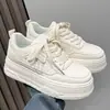 Populares Zapatillas Blancas de Cuero con Suela Gruesa para Mujer, Nuevo Modelo Otoño 2026, Elegantes Zapatos Deportivos Transpirables que Aumentan la Altura para Estudiantes