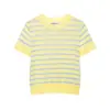 Camisa de Punto de Manga Corta a Rayas Nueva para Mujer Primavera/Verano, Camiseta Fina de Cuello Redondo, Top Ajustado, Bloque de Color Estilo Europeo y Americano