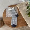 Songmu" Serie Senna Gris Calcetines Retro con Lazo para Mujer Calcetines de Media Pantorrilla para Mujer Algodón Estilo Coreano Calcetines Holgados para Mujer