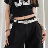 Cinto Fino Branco de Alta Qualidade Vintage para Mulheres, Acessório de Renda de Nicho para Vestidos e Jeans, Cinto de Couro com Tachas Tendência