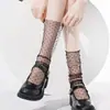 Calcetines de Malla de Verano hasta la Rodilla Estilo Ballet con Encaje de Lazo 3D Calcetines Transparentes Cortos Combinados con Medias de Seda de Vidrio Mary Jane
