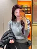 Suéter de punto gris de cuello redondo estilo coreano para mujer, único, hermoso y exquisito, suéter de longitud corta para otoño e invierno, adecuado como top de capa base