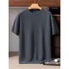 Suéter de malha gola redonda 100% caxemira pura outono e inverno, camisa base pullover de caxemira macia de cor sólida, manga curta masculina