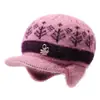 Gorro de invierno para mujer, mujer mayor, forrado de polar, cálido, gorro de lana tejido, gorro para mujer de mediana edad y mayor, gorro con orejeras de pico forrado de polar